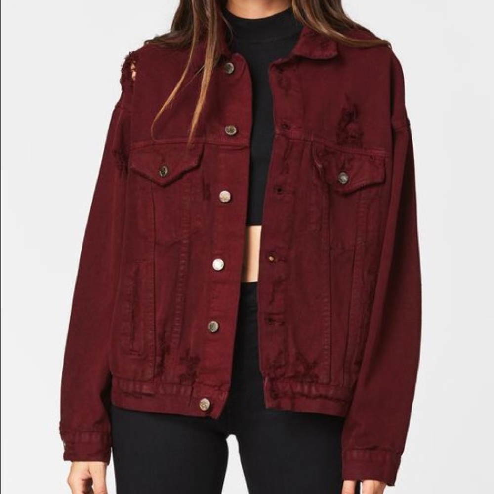 Carmar Burgundy Ripped Denim Jacket Size XS